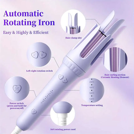 32MM Automatic Curling Iron with 1 Billion Ions Smart Auto Shut-Off Anti-Scald Hair Curler for Women Styling Tool