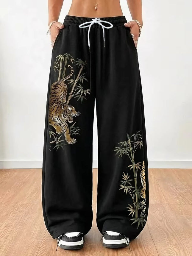 Y2K Aesthetic Chinese Tiger Pattern Pants, Unisex Oversized Casual Sports Pants, Elastic Waisted Street Pants, Gothic Loose Fit