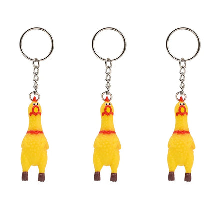 Yellow Shrilling Chicken Keychains Creative Mini Rubber Squeeze Screaming Chicken Key Chains Funny Bag Pendant Decor Keyrings