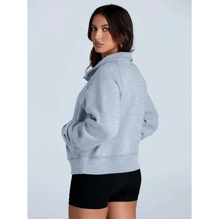 Autumn and winter women's long-sleeved top with a half-zipper loose design, casual long-sleeved sporty versatile sweatshirt