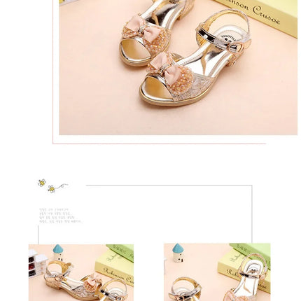 Girls Princess Shoes Summer Children High Heels Open-toe Party Wedding Toddlers Sandals Non-slip Kids Causal Sequins Beach Shoes
