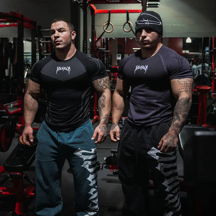 New Men Gym T-shirt High elasticity bodybuilding fitness quick dry short sleeve men's sports Casual tops trend running T-shirt