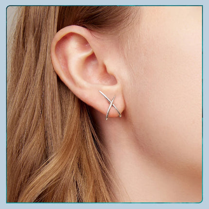 BAMOER 925 Sterling Silver X Stud Earrings for Women, 18K Gold Plated Hypoallergenic Earrings Chic Jewelry Gift for Daily Wear