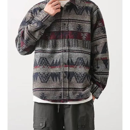 Trendy Men's Woolen Jacket Spring Autumn Casual Style Shirt Patchwork Design Sensibility Chinese National Fashion Overwear