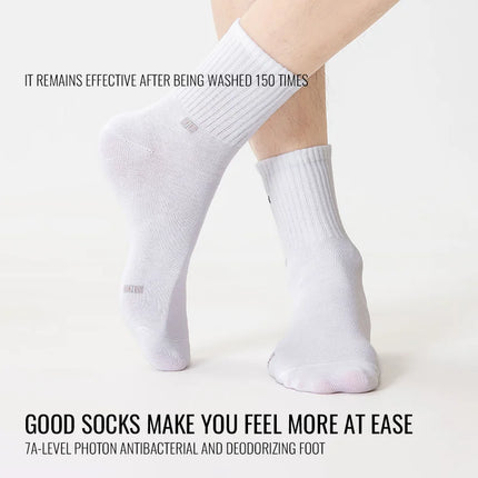 MiiOW 100% Pure Cotton Socks Men Business Dress Long Sock Black White Breathable Sport Sock Antibacterial Anti Odor Crew Socks