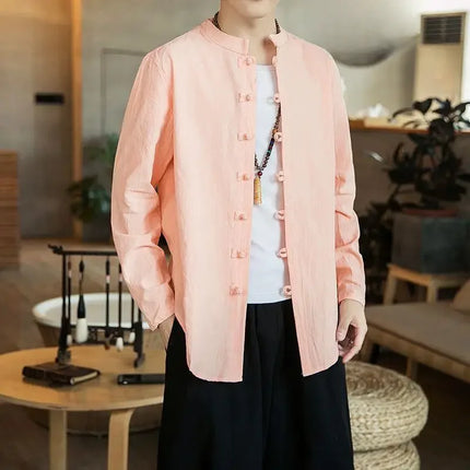 Versatile Loose-fit Long Sleeve Shirt Men's Casual Chinese Style Tang Suit Jacket Summer Lightweight Linen Top