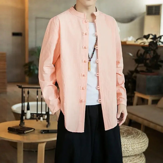 Versatile Loose-fit Long Sleeve Shirt Men's Casual Chinese Style Tang Suit Jacket Summer Lightweight Linen Top