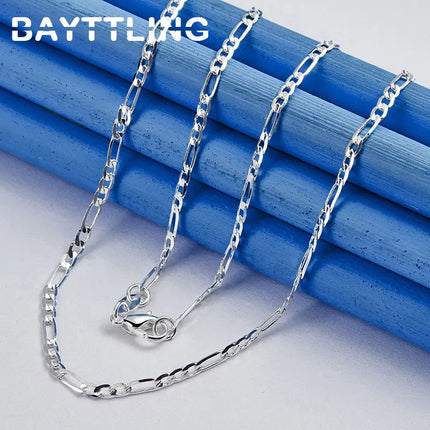 925 Sterling Silver 4MM 16-30 Inches Man Figaro Chain Bracelet Necklace For Woman Fashion Couple Christmas Gift Jewelry Set 2pcs