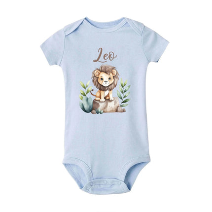 Personalised Leo with Name Baby Romper Newborn Wild One Jungle Birthday Party Bodysuit Cute Toddler Jumpsuit Infant Shower Gift