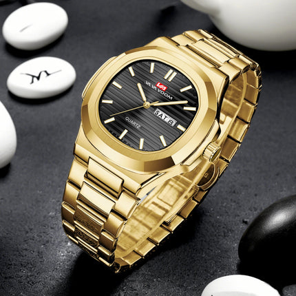 VA VA VOOM Square Luxury Men Wristwatch Waterproof Luminous Date Stainless Steel Male Clock Business Sports Quartz Watch for Men
