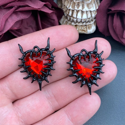 4pcs Gothic Thorn Heart Charms Spiky Burning Heart Pendant Punk Necklace Earring DIY Thorns Charms Jewelry Handicraft Making