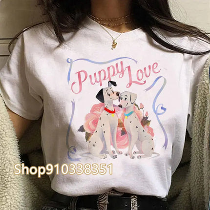 T-shirts Women Anime Tee Kawaii Animal Tshirt Dogs Graphic Cartoon 101 Dalmatian Short-sleeved Female Harajuku Clothes