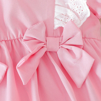 2025 Summer New Bow Solid Color Short-Sleeved Cute and Sweet Jumpsuit