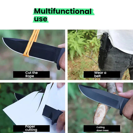 High-hardness outdoor straight-blade knife, full-body integrated high-end survival tool for camping, easy to carry, fruit knife