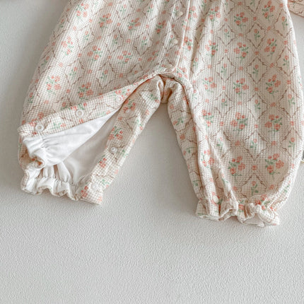Autumn and winter girls' clothing: one-piece pants, flower-patterned long sleeves, long crawl