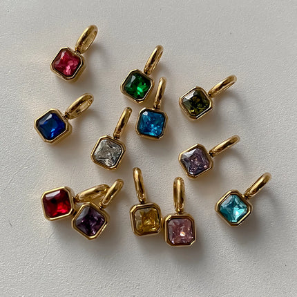 eManco Colorful 12 Birthstone Pendant DIY Accessory Necklace Women's Square Zircon Clavicle Pendants Birthday Party Gift
