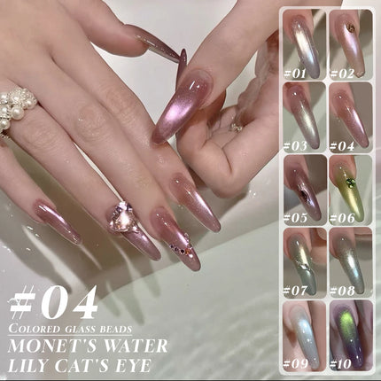 MIANEL 12ML 1-8PCS Lychee Green Lotus Ultra Sparkling Cat Eye Gel Polish High-Density Mirror Glass Bead 2025 Autumn New Arrival