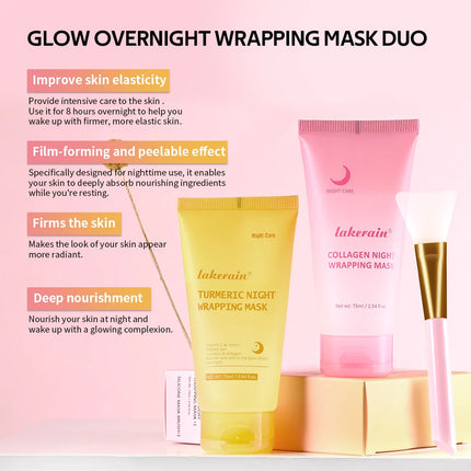 Glow night Wrapping Mask Deep Hydration Care Reduces Sagging&Dullness Even Skin Tone Mask Collagen Turmeric Hydrating Moisturize