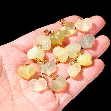 1 Pc Natural Stone Light Green Jade Heart Shape Bead Random Color Pendant For Jewelry Making Diy Necklace Bracelet Accessory