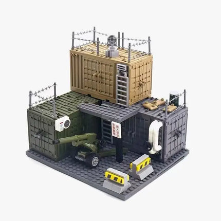 WW2 Military MOC War 2 Container Camp Equipment Warehouse SWAT Scene Cannon Base Model Building Blocks Bricks Children Toys Gift