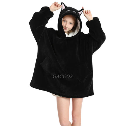 Kids Oversized Hoodie Blanket With Sleeve Boy Girl Sweatshirt Winter Fleece Hoody Avocado Rainbow Dinosaur Print Hooded Sweat