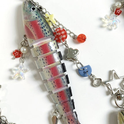 Fish Keychain Bionic fish bait keychain, ocean small fish multi-section fish Luya bag pendant cross-border