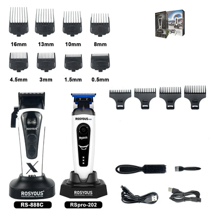 ROSYOUS RS-888C KM-1595 JC-10000 External Rotor Brushless Motor Men Electric Hair Clipper Kit 8000RPM Professional Hair Trimmer