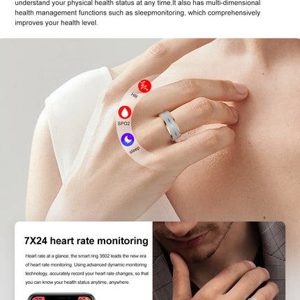 Smart Ring Heart Rate & Blood Oxygen Monitor with Photography Sleep Tracking Exercise Monitor Waterproof SR01 with Charging Case