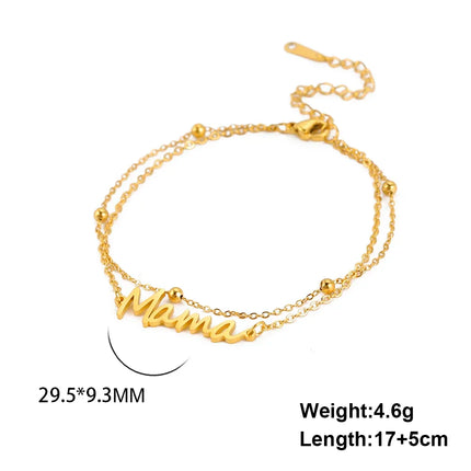 Skyrim Stainless Steel Gold Color Mama Letter Beads Charm Bracelet Red Rope Bracelets Women Waterproof Jewelry Mother's Day Gift