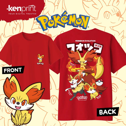 Anime Pokémon Fennekin Evolution Printed Cotton T-shirt Summer Men's and Women's Harajuku Clothing Fashion Casual Street T-shirt