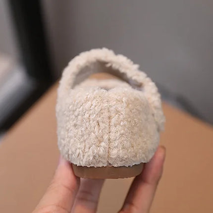 Children Fur Shoes 2024 Winter Kids Warm Plush Shoes For Girl Flat Loafers Moccasins Girls Casual Shoes Khaki, Beige
