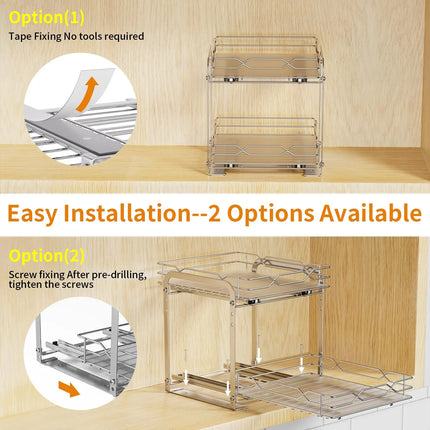 Adjustable 2 Tier Spice Rack Organizer for Cabinet Heavy Duty Pull out Vertical Shelf for inside Kitchen Cabinet Height