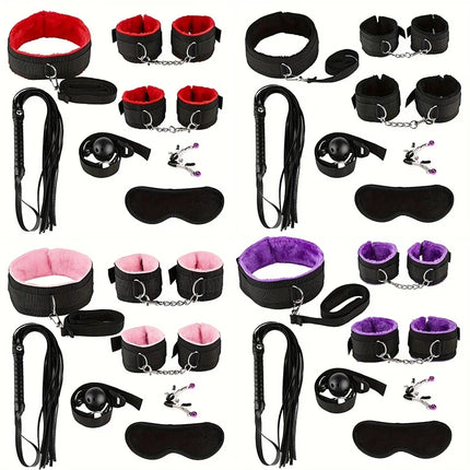 Sex Toy BDSM Kits Plush Bondage Set Handcuffs Sex Games Whip Gag Nipple Clamps Toys For Couples Exotic Accessories No Vibrator