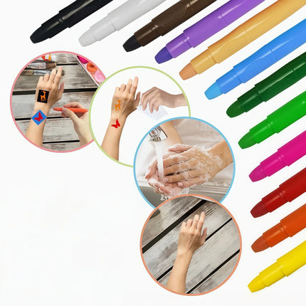 12 face crayons for DIY makeup and face painting, easy to color and water-soluble, suitable for students and school performances