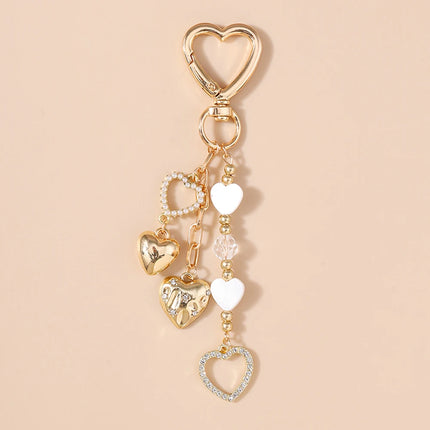 Aihua Cute Y2K Metal Shell Love Heart Key Chain Pearl Key Ring for Women Girl Handbag Pendants DIY Handmade Jewelry Accessories