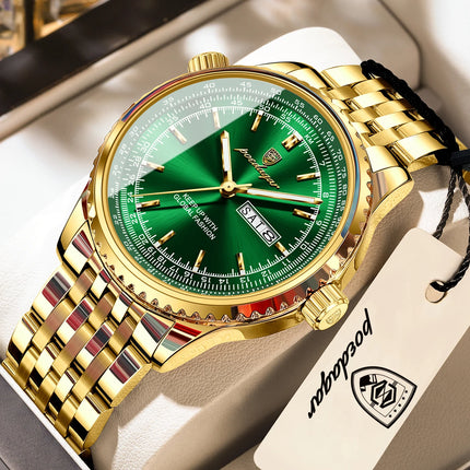 POEDAGAR Fashion Watches For Man Stainless Steel Date Week Quartz Men Clock Waterproof Luminous Luxury Military Men's Wristwatch