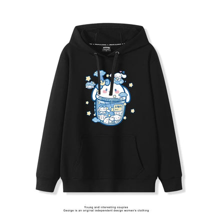 Haze Blue Cute Girl Sweet Heart Cute Girl Holding Toy Rabbit Dog Hooded College Wind Jk Tide Sweater Simple College Style Wear