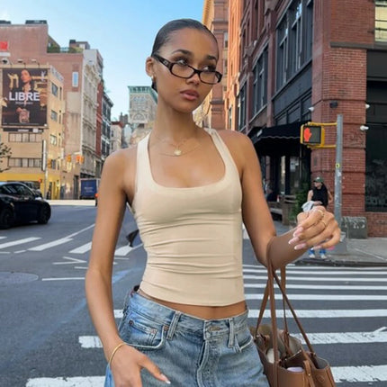 Hugcitar 2025 Summer Solid Straps Sexy Slim Crop Tank Top Women Casual Y2K Clothes Streetwear Party Sport Festival Wholesale