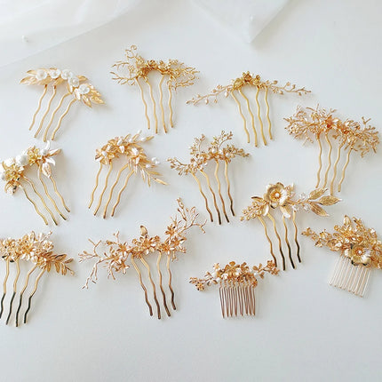 Metal Golden Leaf Flower Bridal Hair Comb Wedding Jewelry Headpiece Women Hair Accessories
