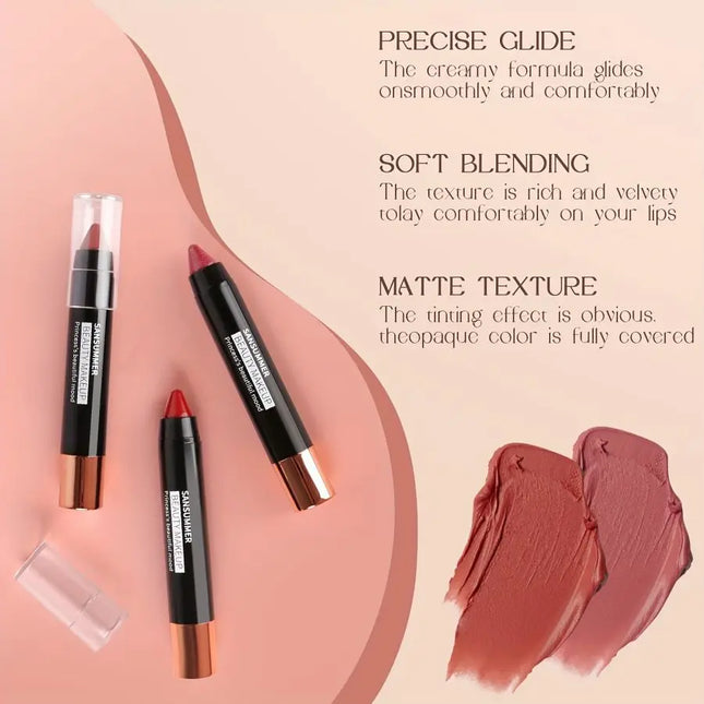 8-color matte moisturizing lipstick crayons are durable, waterproof, smooth, sun-proof, and full of effect, professional makeup.
