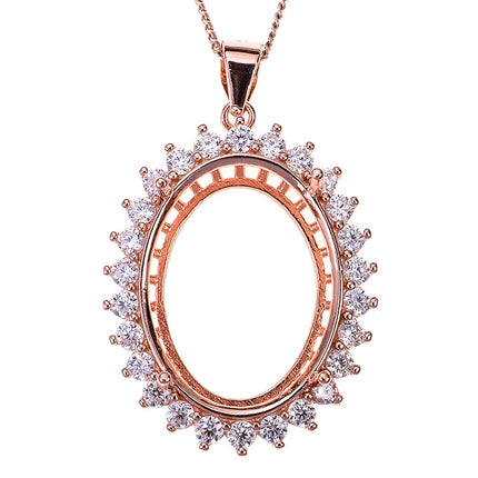 MeiBaPJ Inlay Multi Size Oval Gemstone S925 Sterling Silver DIY Empty Pendant Holder for Women Fine Charm Wedding Jewelry