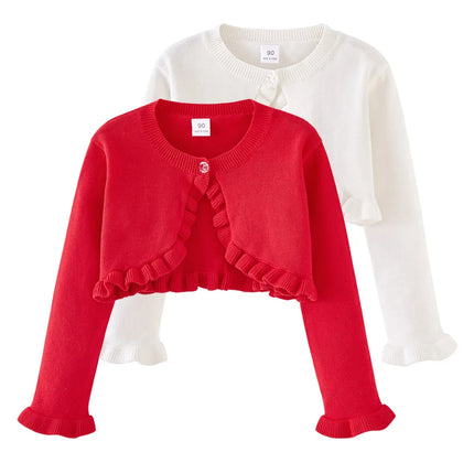 Girls Cardigan Sweater Spring And Autumn White Ruffles Fashion Sunscreen Clothing Cotton Sweater Girls Air Conditioning Shirts