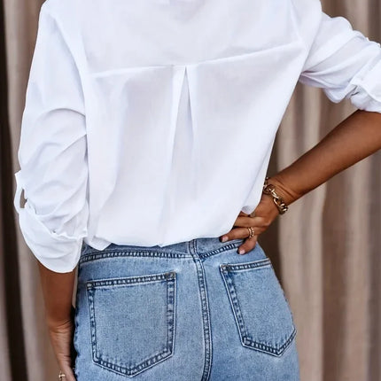Plus Size 1XL-8XL Women's Long Sleeved V-neck Button Up Shirt Casual Solid Color Top Fashion Loose Casual Blouse