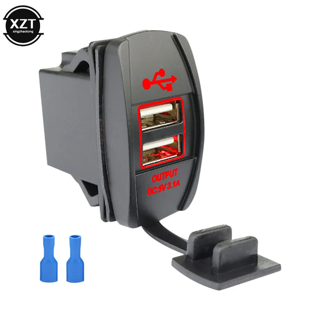 3.1A Dual USB Charger Socket Rocker Switch Waterproof Power Outlet for Car Boat Trucks RV Marine Vehicles Rocker Switch Panel