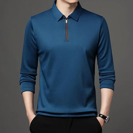 Men's Solid Color Long Sleeved POLO Shirt Casual Fashion Top
