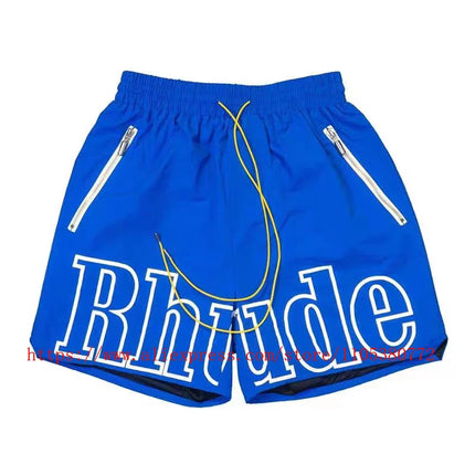 2026 New  RHUDE Men's Print Casual Shorts Loose Fit Nylon Drawstring Basketball Street Beach Shorts with Pockets Fast Delivery