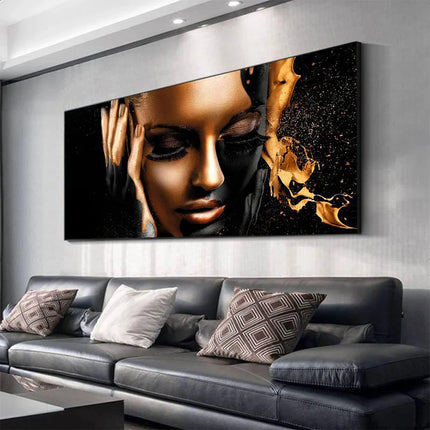 Fashion Beautiful Woman Wall Art Poster Luxury Gold Mural Modern Home Decor Canvas Painting Picture Print Living Room Decoration