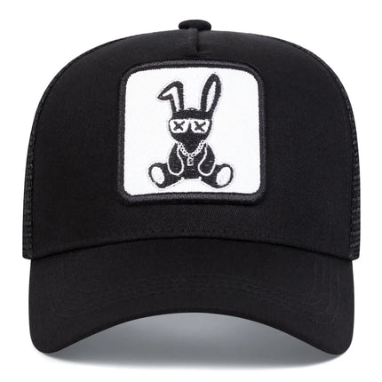 Unisex Cartoon Rabbit Embroidery Baseball Net Caps Outdoor Adjustable Spring and Summer Casual Sunscreen Hat