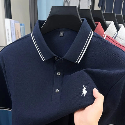 Luxury mens clothing brand summer exquisite pony embroidery breathable polo shirt daily comfortable casual pure cotton short top
