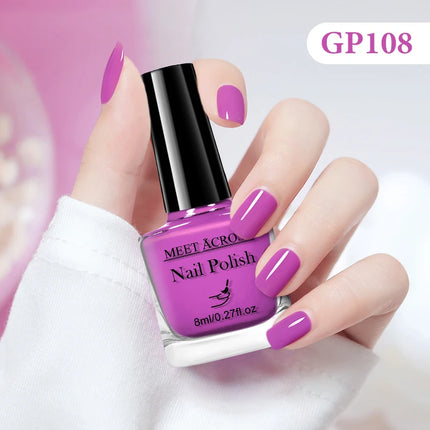 MEET ACROSS 8ml Glass Bottle Water-Based Peel Off Nail Polish Spring Summer Colorful Glitter Nail Art Varnish No Need Lamp